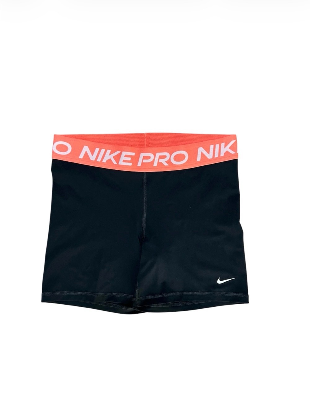 Nike Pro Women's 5" Shorts Black Orange Waistband | Size Large
